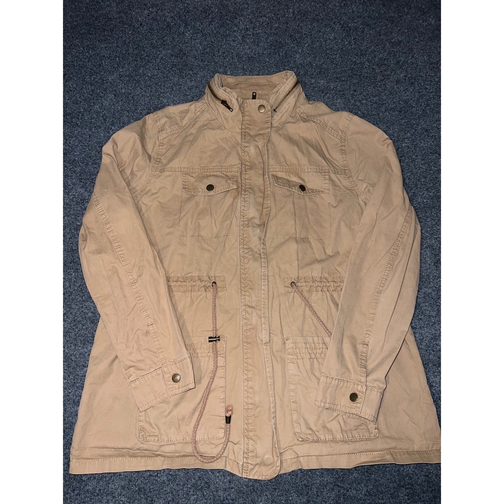 Charlotte Russe Womens XL Tan Cotton Utility Jacket Drawstring Waist Safari Coat